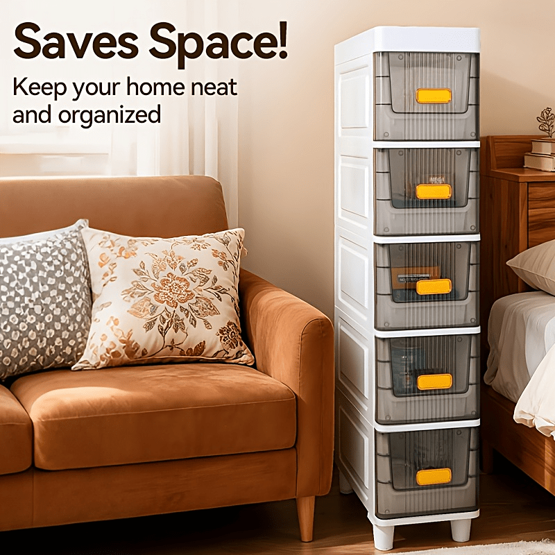 Meuble de rangement fin à roulettes avec tiroirs, organisateur en PP imperméable à 3, 4, 5 ou 6 niveaux pour salle de bain, cuisine, chambre, petits espaces – Tour de rangement étroite