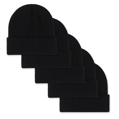 Lot de 5 bonnets unisexe en tricot pour hommes et femmes - Bonnets chauds, coupe-vent et doux en acrylique pour le ski en hiver, les activités en extérieur et le quotidien, bonnets légers et extensibles à revers, excellente idée cadeau