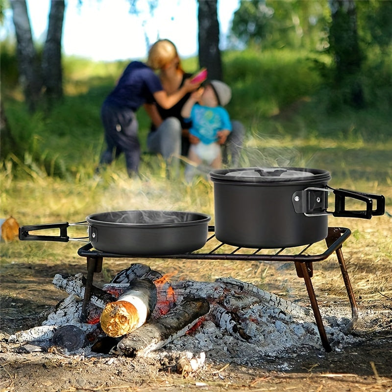 Set de cuisine de camping portable pour 2-3 personnes – Casserole antiadhésive, poêle et bouilloire avec rangement pliable, kit de cuisine d'extérieur léger pour la randonnée, le trekking et les voyages
