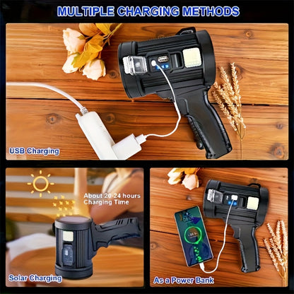 LED Rechargeable Flashlight 6 Modes 3 Color Filters USB & Solar Charging IPX4 Waterproof Tactical Flashlight for Camping Hiking Hunting Boating – Christmas & Holiday Gift