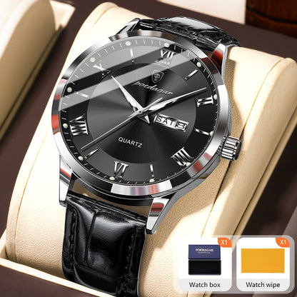 Montre à quartz pour homme POEDAGAR, étanche, cadran lumineux, affichage du calendrier et de la semaine – Montre-bracelet analogique de sport décontracté, boîtier en alliage, 11 couleurs argent, or, noir, bleu, cadeau pour homme