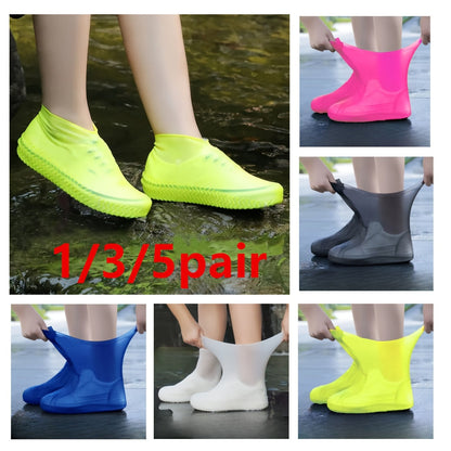 Sur-chaussures de pluie réutilisables en latex pour hommes, femmes et enfants – Lot de 5 paires couleurs assorties, taille unique (EU 34-45), protection antidérapante durable contre la pluie pour usage extérieur