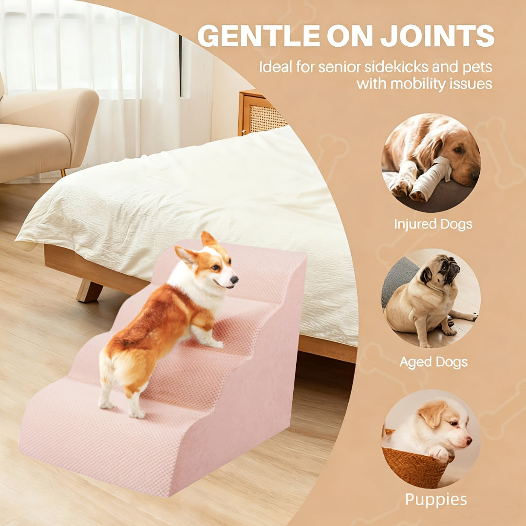 NIUBYA Escaliers pour chiens extra larges pour petits chiens – Marches pour animaux en mousse haute densité, fond antidérapant, rampe rembourrée douce pour lits hauts, canapés et divans, idéal pour les chiens âgés ou blessés, polypropylène, compact