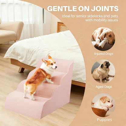 NIUBYA Escaliers pour chiens extra larges pour petits chiens – Marches pour animaux en mousse haute densité, fond antidérapant, rampe rembourrée douce pour lits hauts, canapés et divans, idéal pour les chiens âgés ou blessés, polypropylène, compact