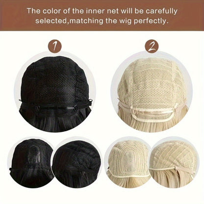 Perruque courte bouclée brésilienne sans colle pour femme – Cheveux synthétiques à ondulations profondes, cuir chevelu naturel, bonnet respirant, beige clair, aucune adhérence nécessaire pour le quotidien et les fêtes