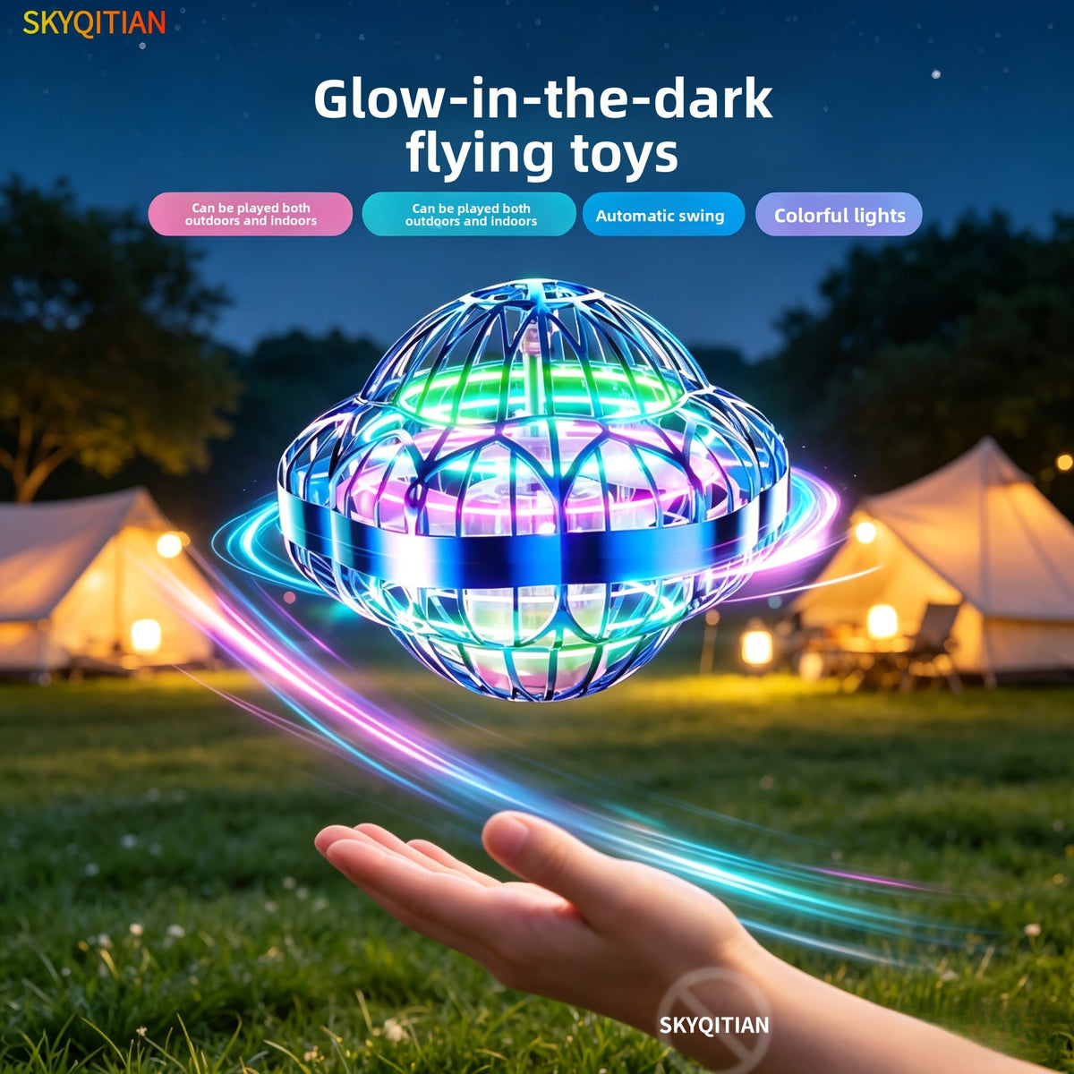 Jouet volant intelligent en forme de soucoupe volante, drone hexagonal rotatif à vol autonome, contrôlé par la main, robot volant d'intérieur, cadeau d'anniversaire ou de Noël pour enfants et adultes, bleu, violet, rouge