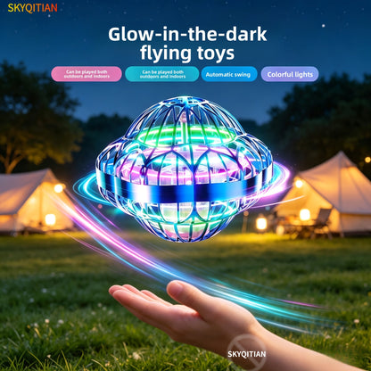 Jouet volant intelligent en forme de soucoupe volante, drone hexagonal rotatif à vol autonome, contrôlé par la main, robot volant d'intérieur, cadeau d'anniversaire ou de Noël pour enfants et adultes, bleu, violet, rouge