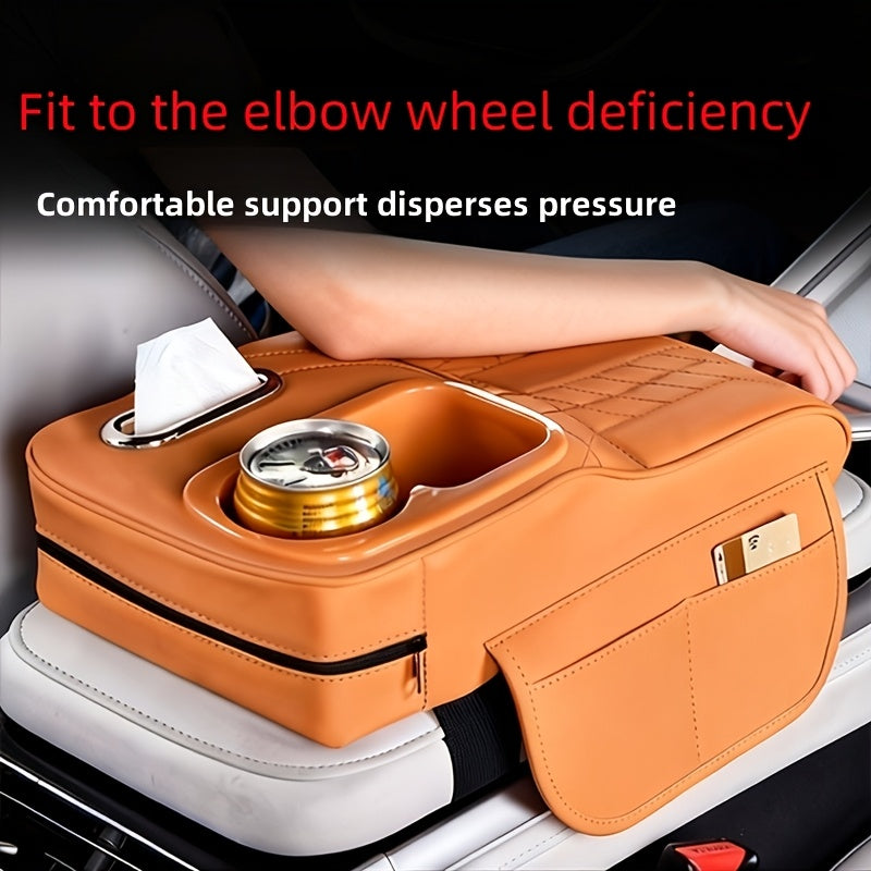 Rehausseur d'accoudoir de console centrale de voiture avec boîte à mouchoirs et porte-gobelet, organisateur de rangement, noir, beige, orange, rouge, marron, pour la plupart des voitures et SUV