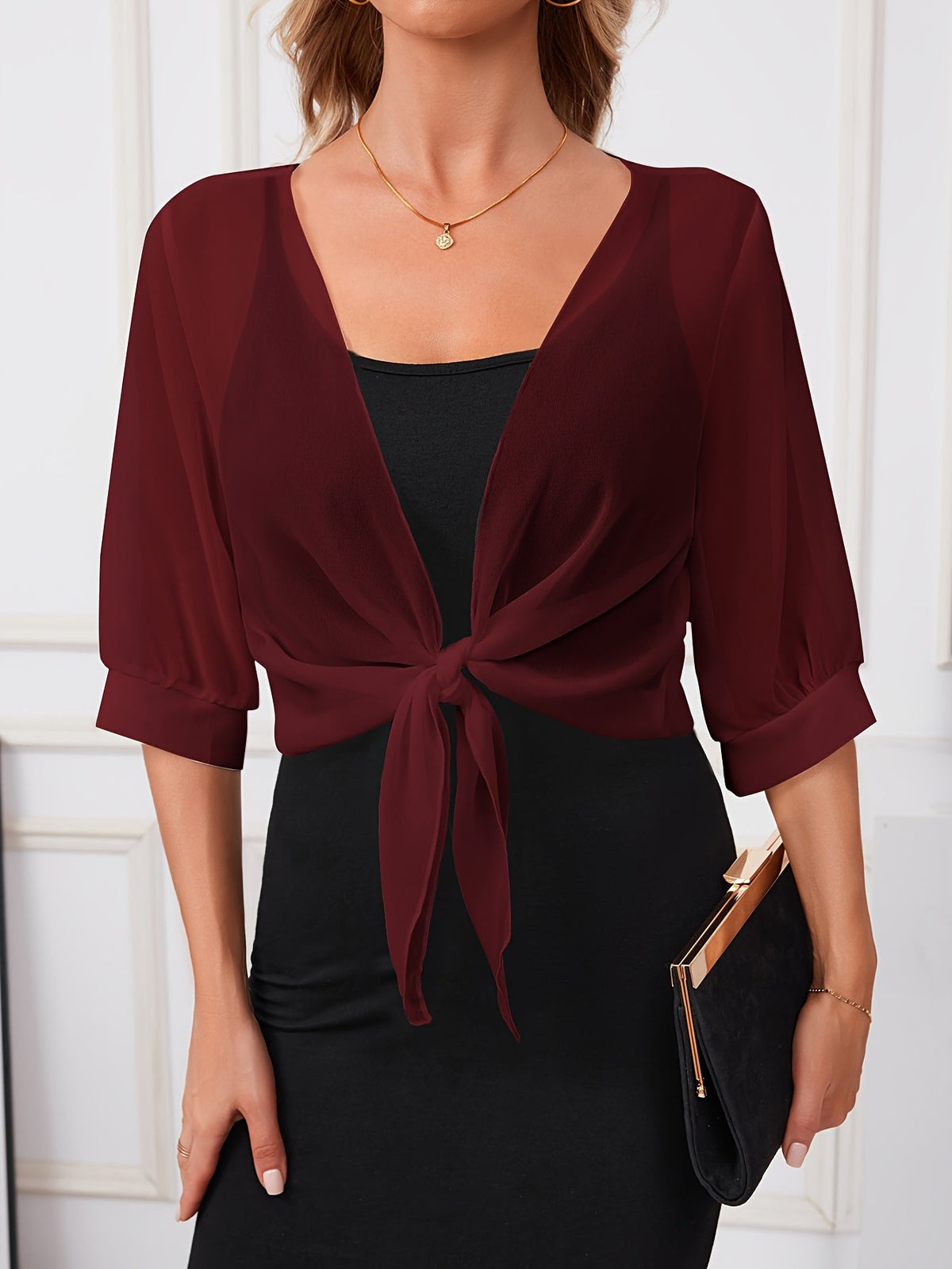 Chemisier femme à col en V avec nouage à l'avant – Veste chemise tissée légère et semi-transparente disponible en 14 coloris pour le printemps, l'été et l'automne