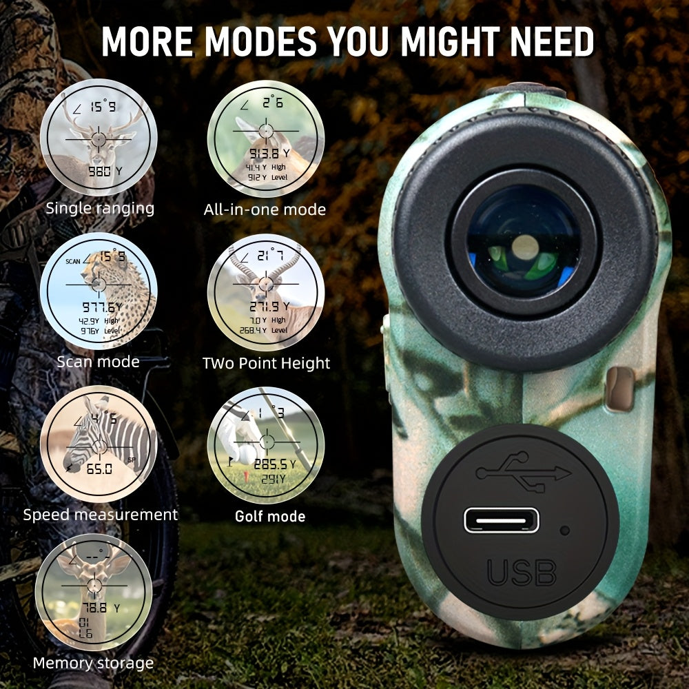 Télémètre laser monoculaire 1000 m pour le golf et les activités en plein air – Compensation de pente, verrouillage de mât, 7 modes de mesure, rechargeable par USB, design compact et léger pour la chasse et l'observation