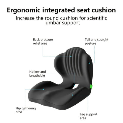 Memory Foam Seat Cushion with Ergonomic Raised Back & Hollow Breathable Design – Coccyx Tailbone Pain Relief Cushion for Office Chair, Car Seat, Wheelchair & Home, Non-Slip Buttock Cushion