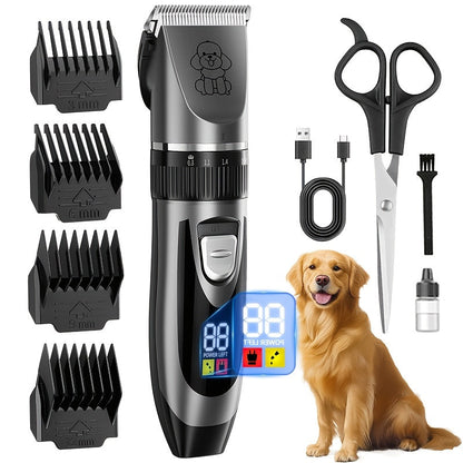 Kit de toilettage pour chien, tondeuse électrique sans fil silencieuse – batterie au lithium rechargeable, tondeuse pour poils épais avec ciseaux et peigne pour chiens et chats de petite et grande taille, plusieurs options de kit disponibles