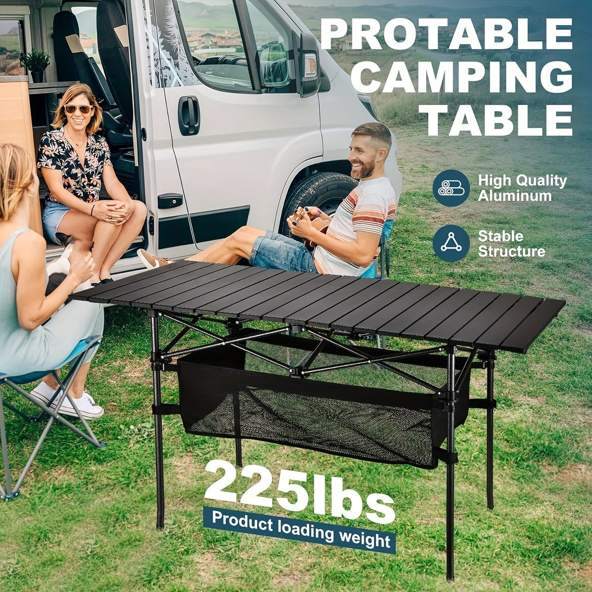 Table de camping pliante avec sac de transport – Table d'extérieur légère et portable, 3 tailles disponibles pour le camping, la plage, le pique-nique, le barbecue, le jardin, le bateau et les voyages, installation et rangement faciles