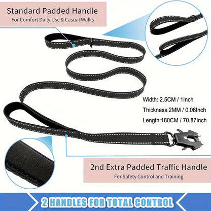 Laisse pour chien robuste de 1,8 m avec double poignée et mousqueton tactique – Laisse de dressage en corde réfléchissante avec attache rapide verrouillable pour chiens moyens et grands, 11 couleurs disponibles