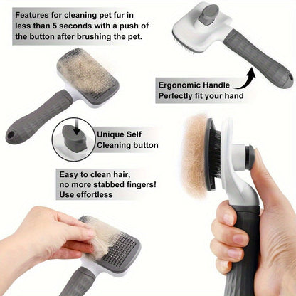 Brosse de toilettage autonettoyante pour animaux – Outil de massage et de démêlage doux pour la peau pour chiens et chats à poils longs et courts – Brosse carde facile à démonter et autonettoyante en un clic pour l'élimination des poils morts