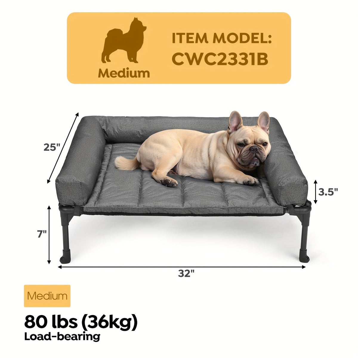 Lit surélevé rafraîchissant pour chien avec matelas amovible – Canapé pour chien surélevé avec rebords, filet respirant et pieds antidérapants pour une utilisation en intérieur et en extérieur