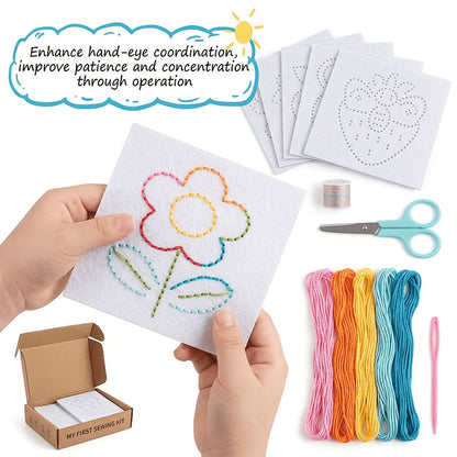 Kids Beginner Sewing Kit 27 Piece Felt Craft Set with Plastic Needles Thread Sewing Board Multi-Style Combinations Entry Level DIY Craft Activity Fine Motor Skills Gift for Girls Boys Ages 3 and Up