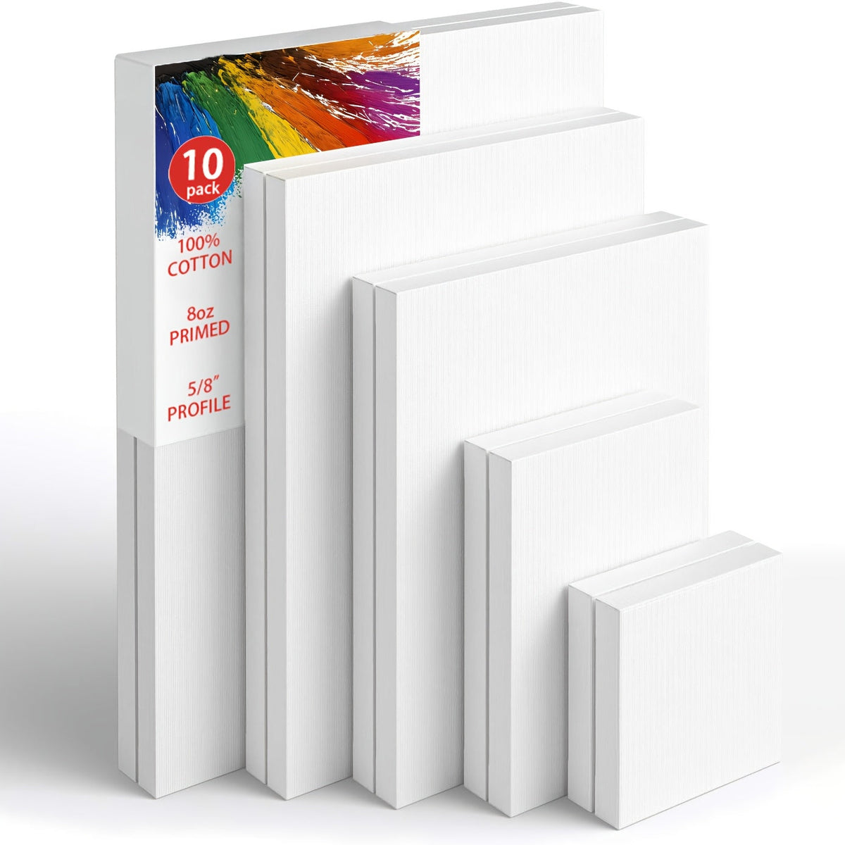Lot de toiles tendues apprêtées en blanc, 100 % coton – Ensembles ronds, rectangulaires et carrés de 10, 15 et 20 pièces – Châssis entoilés d'artiste pour peinture acrylique, à l'huile, pouring et techniques mixtes