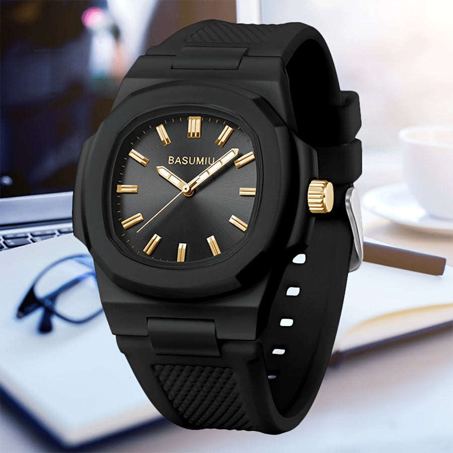 Montre à quartz pour homme avec bracelet en silicone décontracté, boîtier en alliage de zinc, cadran ovale et affichage analogique à aiguilles - Montre légère et tendance pour le quotidien, idée cadeau pour homme, petit ami ou père