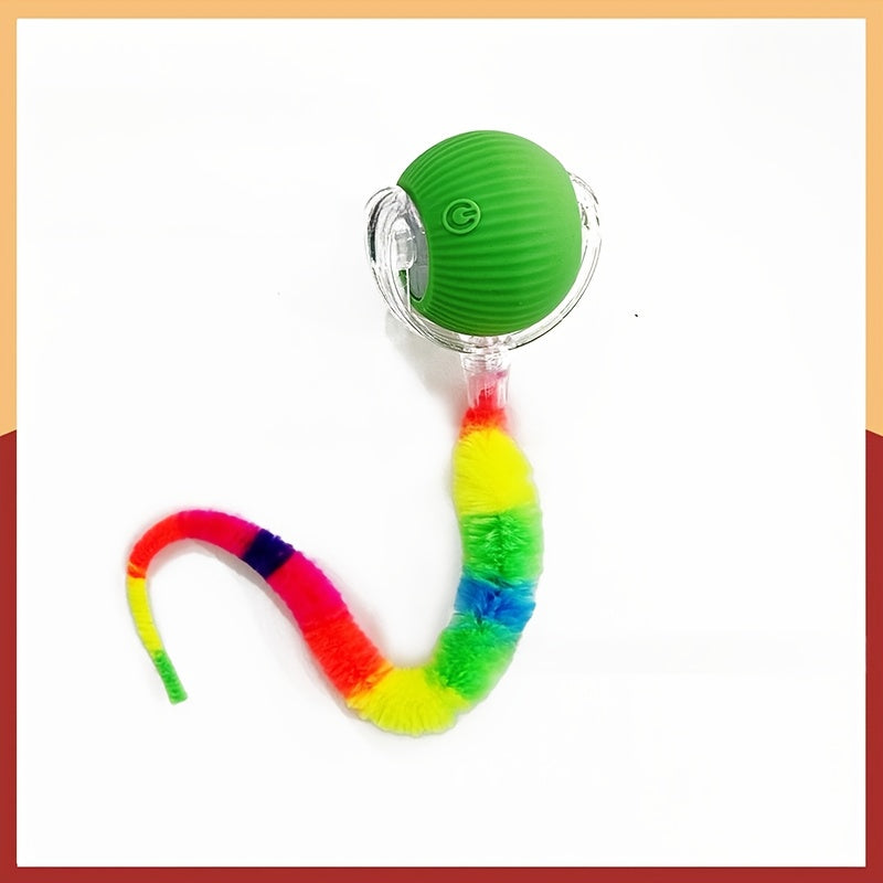 Jouet balle roulante automatique pour chat, rechargeable par USB, lumineux, intelligent et auto-divertissant, en plastique résistant aux morsures avec queue en forme de chenille pour chats et chatons d'intérieur, version améliorée de deuxième génération