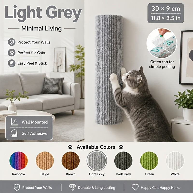 Poteau à griffer mural pour chat – Griffoir cylindrique en sisal autocollant, assemblage combiné horizontal et vertical, accessoire gain de place pour l'entretien des griffes des chats d'intérieur, 6 couleurs