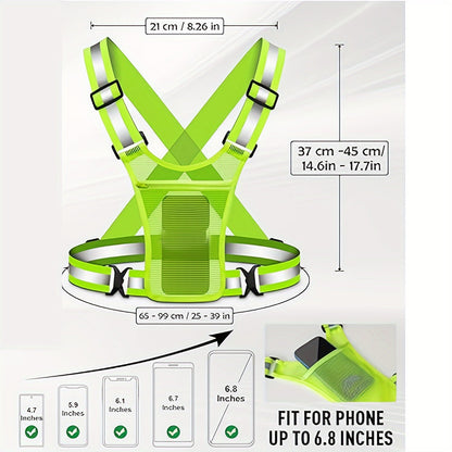 Lot de 2 gilets de running réfléchissants avec support pour téléphone et 2 bracelets réfléchissants – Équipement de sécurité haute visibilité pour hommes et femmes, jogging, promenade de chien, cyclisme