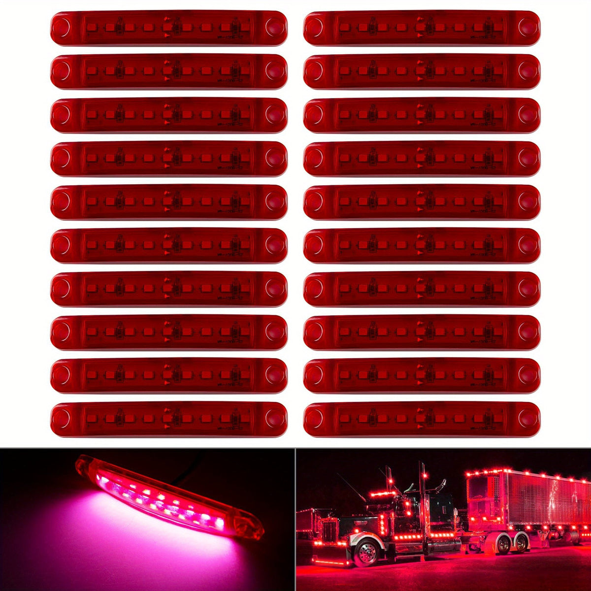 Lot de 20 feux de gabarit latéraux universels à 9 LED 12V pour camion, voiture, remorque, SUV – Blanc, rouge, ambre, bleu, vert – Kit de feux de gabarit latéraux LED lumineux