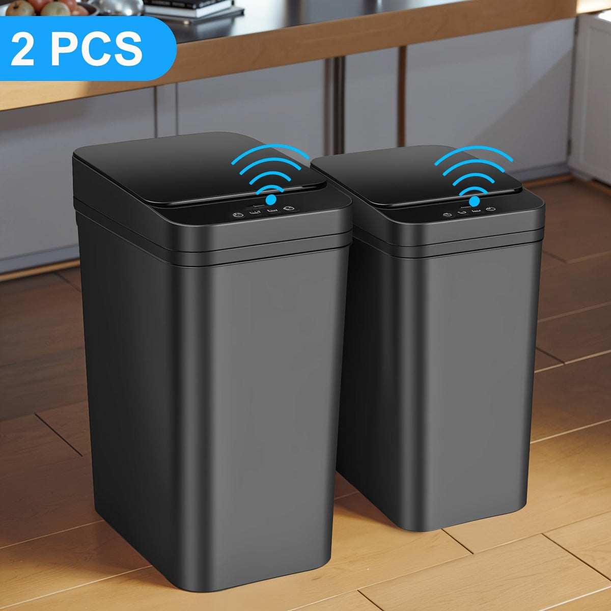 Lot de 2 poubelles automatiques sans contact – Poubelle à détecteur de mouvement avec couvercle de 15 L et 10,5 L, poubelle intelligente et fine pour salle de bain, chambre, bureau, cuisine, salon