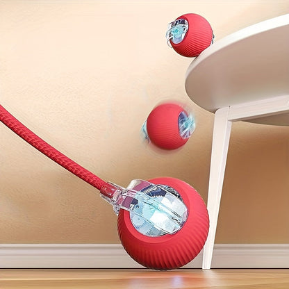Balle jouet interactive pour chat avec corde à queue - Balle de jeu intelligente à roulement automatique avec lumière LED, balle électrique sautante automatique pour chats et chatons, jouet d'exercice pour activité en intérieur