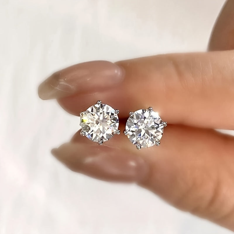 Boucles d'oreilles solitaires en moissanite – Argent sterling 925, sertissage 6 griffes, taille ronde, de 0,5 ct à 3 ct, alternative au diamant, bijoux de mariage pour femmes, éclat brillant