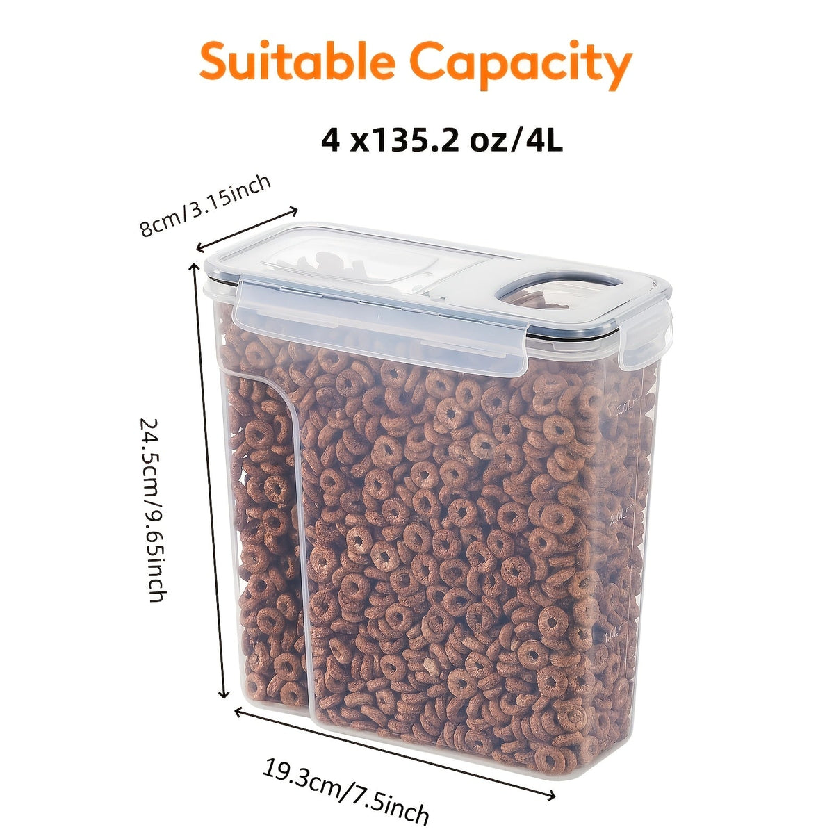 Lot de 4 boîtes de conservation hermétiques pour aliments avec cuillères colorées - Récipients en plastique sans BPA pour nourriture pour chien, chat, friandises, céréales, riz, graines et nourriture pour oiseaux - Set d'organisation de cuisine