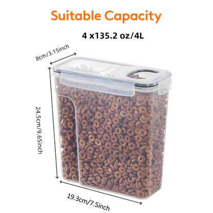Lot de 4 boîtes de conservation hermétiques pour aliments avec cuillères colorées - Récipients en plastique sans BPA pour nourriture pour chien, chat, friandises, céréales, riz, graines et nourriture pour oiseaux - Set d'organisation de cuisine