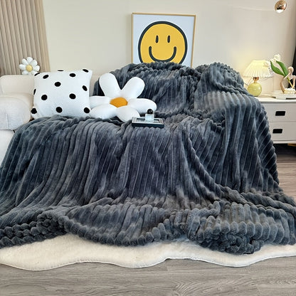 Couverture en polaire ultra-douce imitation fourrure de lapin 3D double face – Couverture confortable toutes saisons pour lit, canapé, voyage, camping | 7 couleurs, 4 tailles : blanc, gris foncé, rose, kaki, violet, gris