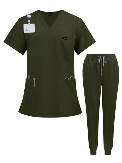 Ensemble d'uniformes médicaux unisexes pour infirmiers, médecins, personnel vétérinaire et dentaire - Vêtements de travail professionnels pour bloc opératoire en tissu extensible confortable - Disponible du S au XXL en 7 couleurs
