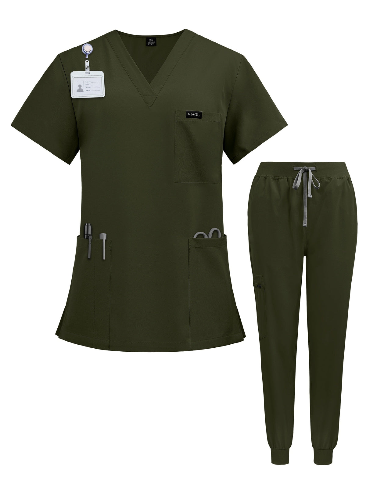 Women's Scrub Set Nursing Uniform - V-Neck Short Sleeve with Pockets, Wrinkle Resistant Machine Washable, 7 Colors S-XXL, Professional Healthcare Nurse Scrubs for Women