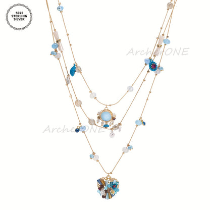 Parure collier multi-rangs et boucles d'oreilles en argent sterling 925 fait main avec perles et breloque cœur pour femme – Bijou pierre de naissance de décembre, cadeau élégant pour le quotidien et les mariages avec boîte cadeau offerte