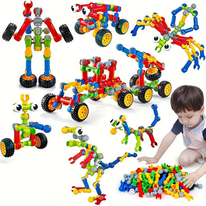 83 pièces Jeu de construction éducatif STEM pour enfants - Ensemble de construction créatif pour filles et garçons de 3 ans et plus, couleurs aléatoires, développe les compétences en ingénierie et en perception spatiale, cadeau de Noël ou d'anniversaire