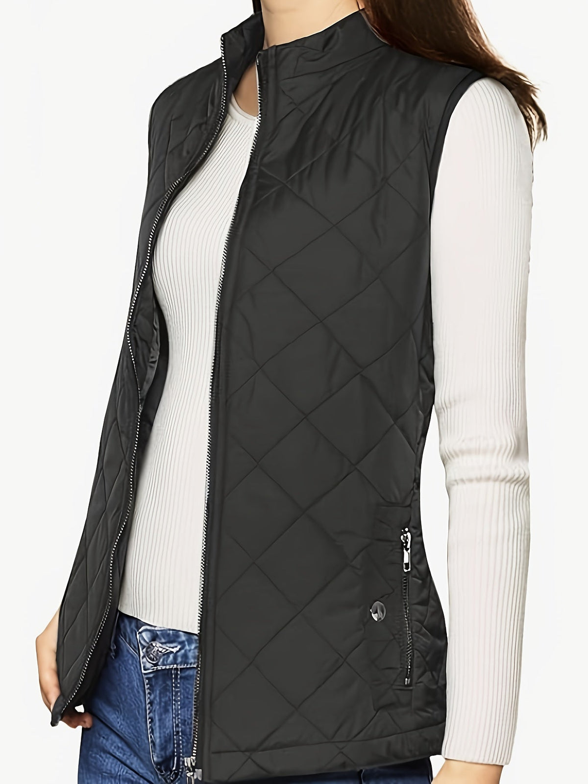 Women's Lightweight Quilted Vest – Stand-Up Collar Zip-Up Sleeveless Jacket 120g Polyester Lined Fall Winter Casual Outdoor Layering Gilet