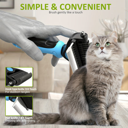 Brosse double face pour le démêlage et l'entretien du pelage des chiens et chats - Outil de toilettage du sous-poil pour poils courts à longs, brosse douce éliminant les poils morts et les nœuds, 2 couleurs (cyan/jaune)