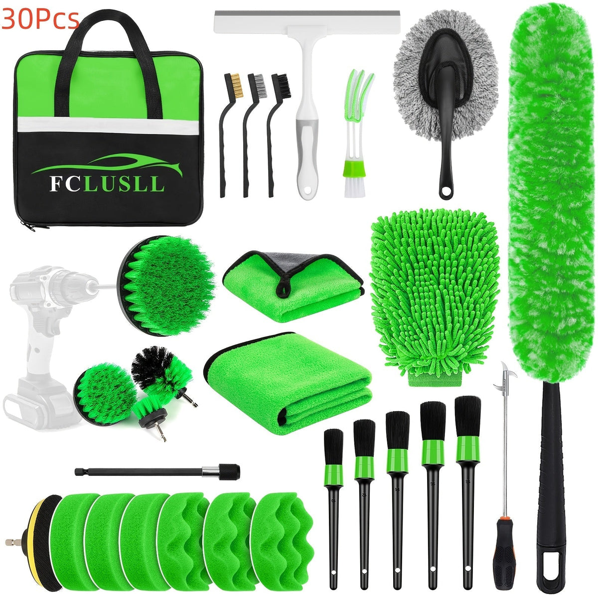 Kit de nettoyage automobile 17-35 pièces – Aspirateur portable, outil de nettoyage de pare-brise, jeu de brosses pour perceuse et ensemble de brosses pour habitacle pour un detailing complet, cadeau de fêtes pour la famille et les amis