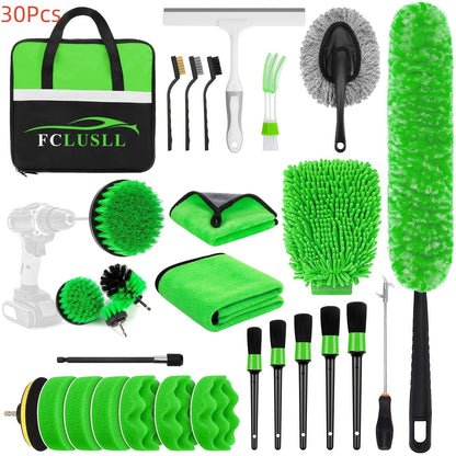 Kit de nettoyage automobile 17-35 pièces – Aspirateur portable, outil de nettoyage de pare-brise, jeu de brosses pour perceuse et ensemble de brosses pour habitacle pour un detailing complet, cadeau de fêtes pour la famille et les amis