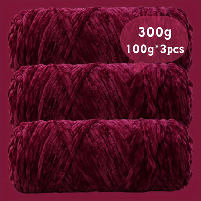 Fil chenille velours, lot de 3 pelotes de 300 g (3 x 100 g), laine douce et épaisse pour tricot et crochet, 47 couleurs, idéal pour débutants, artisanat de luxe pour pulls, écharpes, bonnets, poupées, sacs, amigurumi et projets DIY