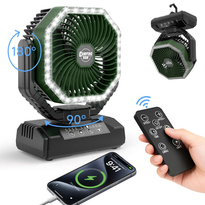 20000mAh Camping Fan with LED Light – 4 Wind Speeds, Brushless Motor, 180° Oscillation, 22-26H Battery Life, 3-in-1 Portable Outdoor Desk Fan for Camping, Hiking, Picnic & Emergency Use – 6 Colors