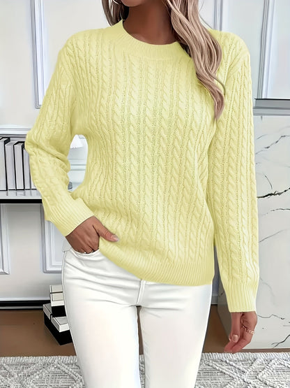 Pull-over pour femme à col rond – Haut en tricot doux de couleur unie pour tenue décontractée et habillée, essentiel de superposition toutes saisons, bleu ciel, tailles XS-XXL