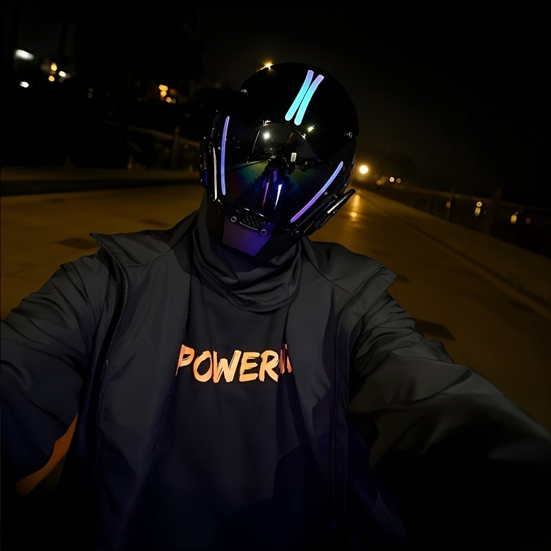 Ensemble masque mecha punk futuriste respirant, cagoule et sac à dos à cordon pour Halloween, cosplay, rave, festival, spectacle et photographie