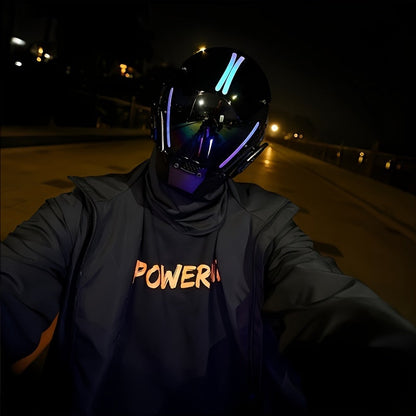 Ensemble masque mecha punk futuriste respirant, cagoule et sac à dos à cordon pour Halloween, cosplay, rave, festival, spectacle et photographie