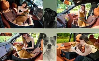 Siège auto pour chiens de taille moyenne à grande – Panier de voyage lavable en mousse à mémoire de forme pour animaux avec passage pour ceinture de sécurité, sangles réglables et installation en 3 points, Gris Noir Marron Tout Noir Noir Gris