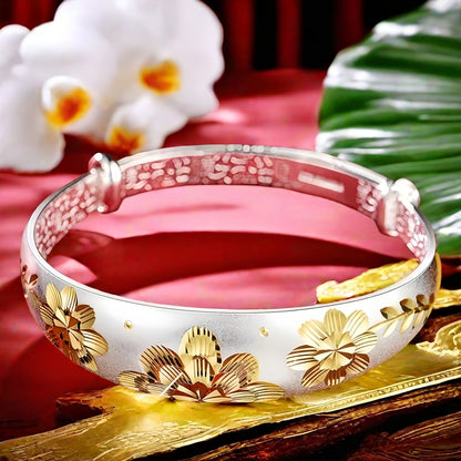 Bracelet ajustable coulissant pour femme en argent sterling 925 – Jonc élégant à fermoir coulissant en argent et or, cadeau idéal pour maman, la fête des mères, un anniversaire ou toute occasion spéciale