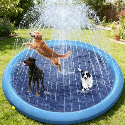 Tapis de douche et pataugeoire portable pour chiens – Piscine pour animaux pliable, ultra-épaisse (0,6 mm) et antidérapante, tapis de jeu aquatique rafraîchissant avec arroseur pour petits chiens, chiots et chats