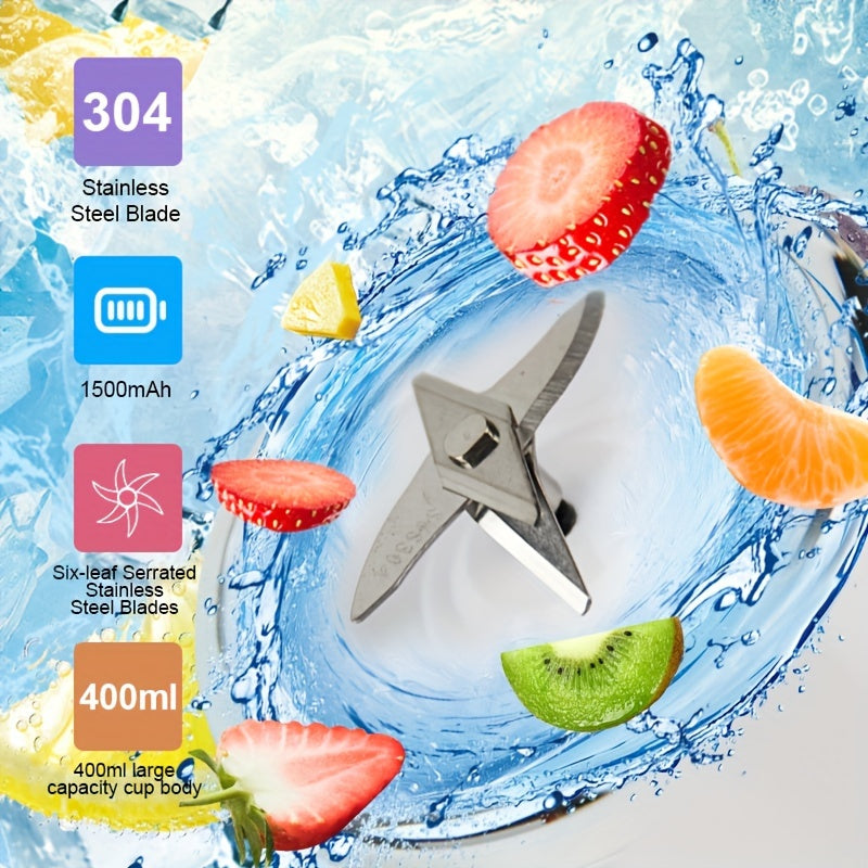 Mixeur personnel portable rechargeable par USB 1500 mAh – Blender à smoothies pour fruits et légumes en ABS de qualité alimentaire avec double tasse, mini mixeur multifonction pour la maison, les voyages et la salle de sport, coffret cadeau inclus